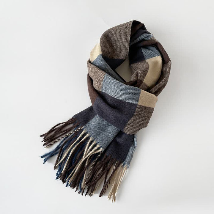 Buddha Stones Fall Winter Long Rectangular Plaid Fringed Men's Scarf - image 6