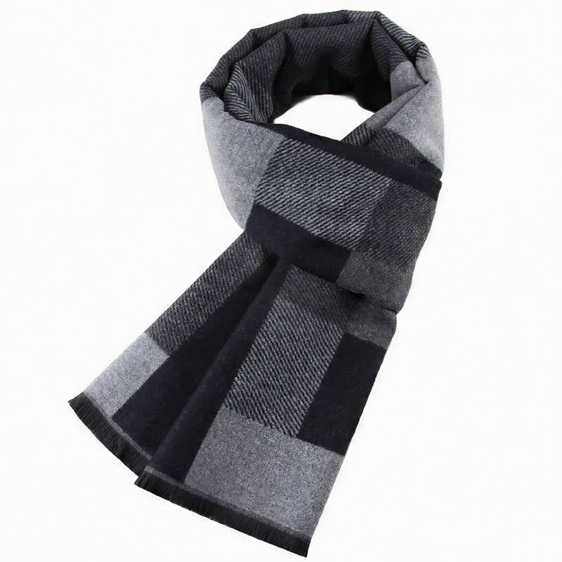 Buddha Stones Fall Winter Classic Plaid Tassel Cozy Rectangular Men's Scarf - DimGray - image 4
