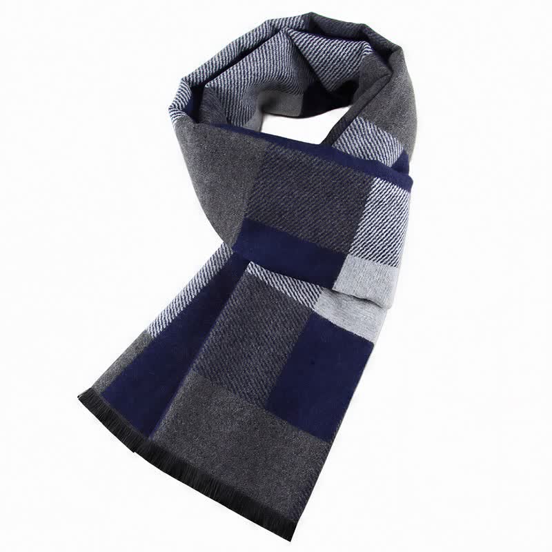 Buddha Stones Fall Winter Classic Plaid Tassel Cozy Rectangular Men's Scarf - SlateGray - image 0