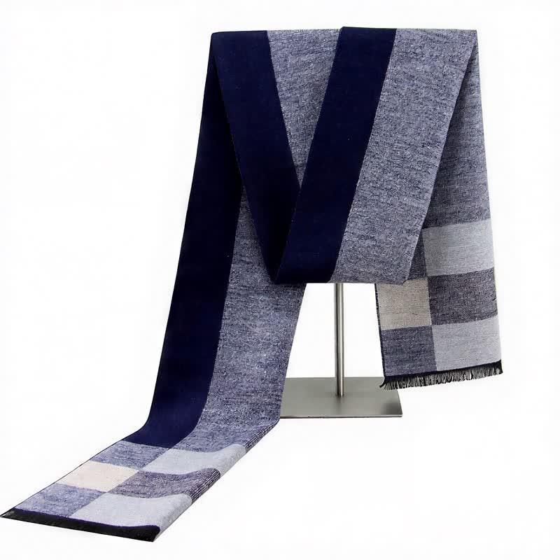 Buddha Stones Fall Winter Urban Stripe Tassel Warm Wrap Men's Scarf - SteelBlue - image 8