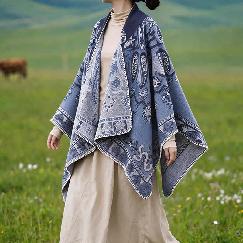 Buddha Stones Fall Winter Hooded Paisley Geometric Boho Poncho Style Shawl - image 5