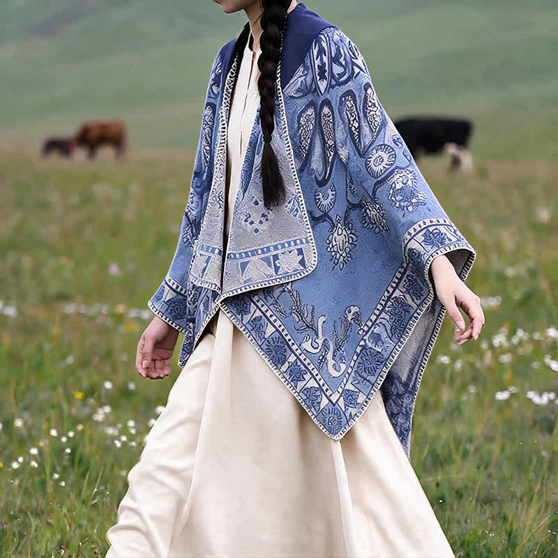 Buddha Stones Fall Winter Hooded Paisley Geometric Boho Poncho Style Shawl - image 8