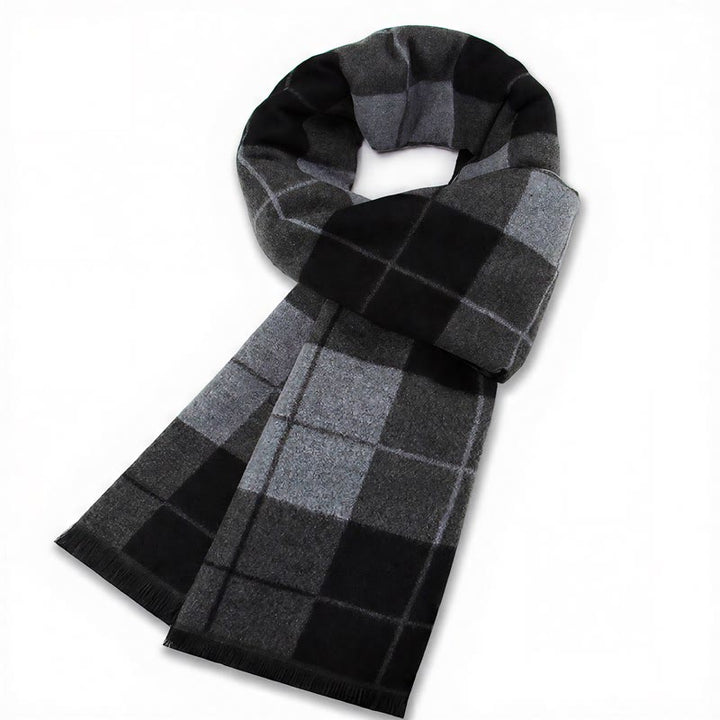 Buddha Stones Fall Winter Classic Grey Plaid Fringe Cozy Men's Scarf - Blue Gray Black Plaid - image 2