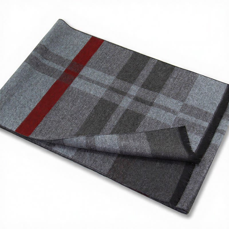 Buddha Stones Fall Winter Classic Grey Plaid Fringe Cozy Men's Scarf - image 11