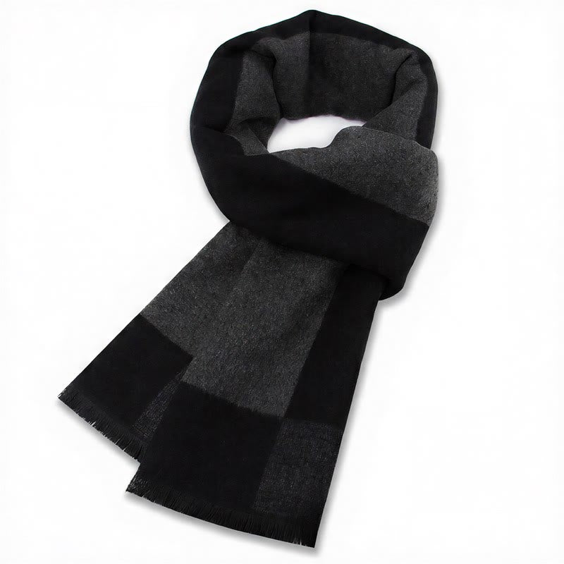 Buddha Stones Fall Winter Classic Grey Plaid Fringe Cozy Men's Scarf - Gray Black - image 12