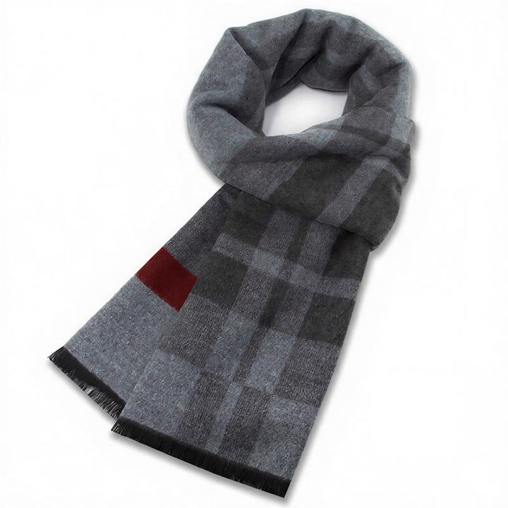 Buddha Stones Fall Winter Classic Grey Plaid Fringe Cozy Men's Scarf - Gray Red Plaid - image 10