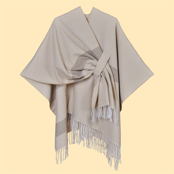 Buddha Stones Fall Winter Boho Striped Tassel Buckle Design Cozy Shawl - image 40