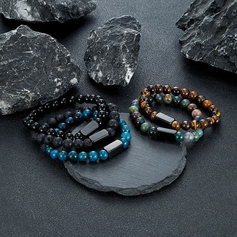 Buddha Stones Black Goldstone Stones Titanium Steel Bar Bracelet - image 19