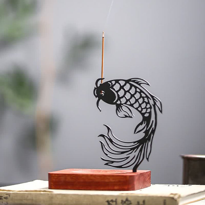 Buddha Stones Wooden Base Koi Fish Success Zen Incense Burner - image 7