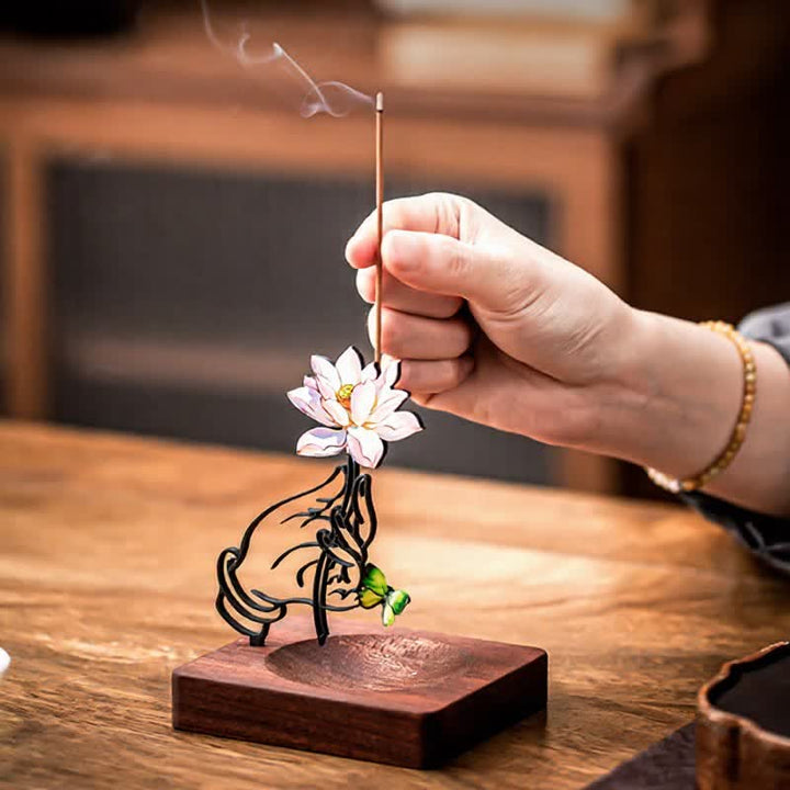 Buddha Stones Hand Lotus Butterfly Enlightenment Upright Incense Burner - image 3