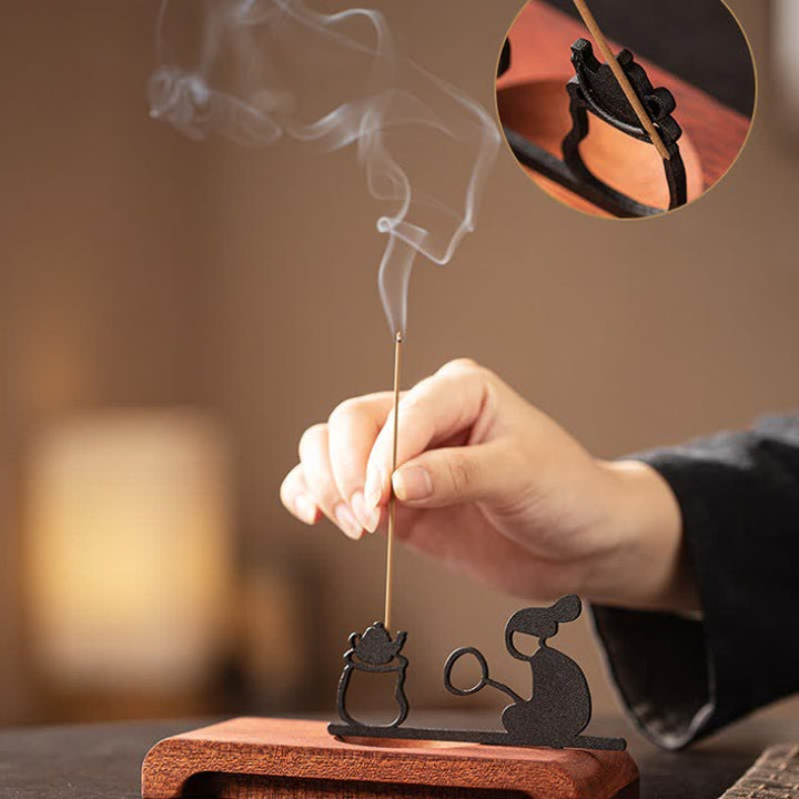 Buddha Stones Zen Monk Natural Wood and Iron Meditation Incense Burner - image 12