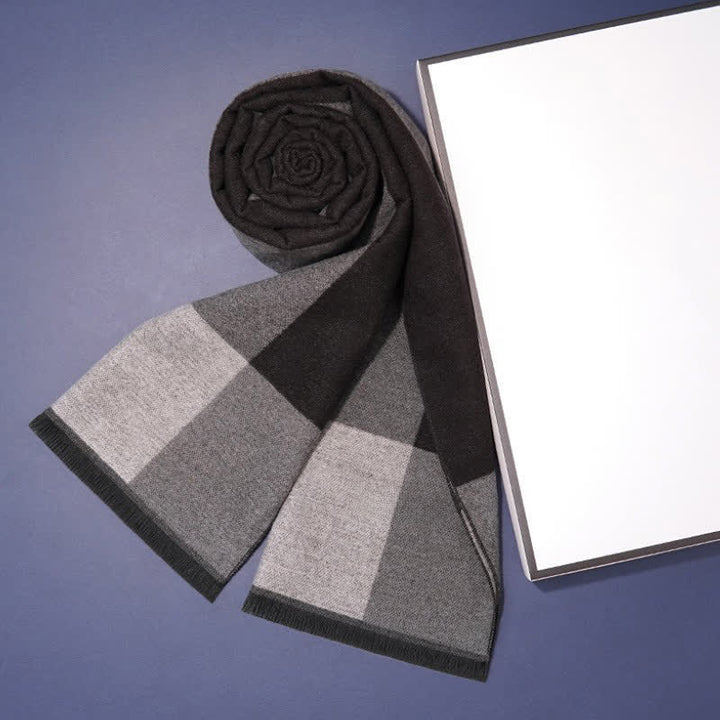 Buddha Stones Fall Winter Classic Check Pattern Soft Knit Commuter Men's Scarf - Beige Gray - image 9