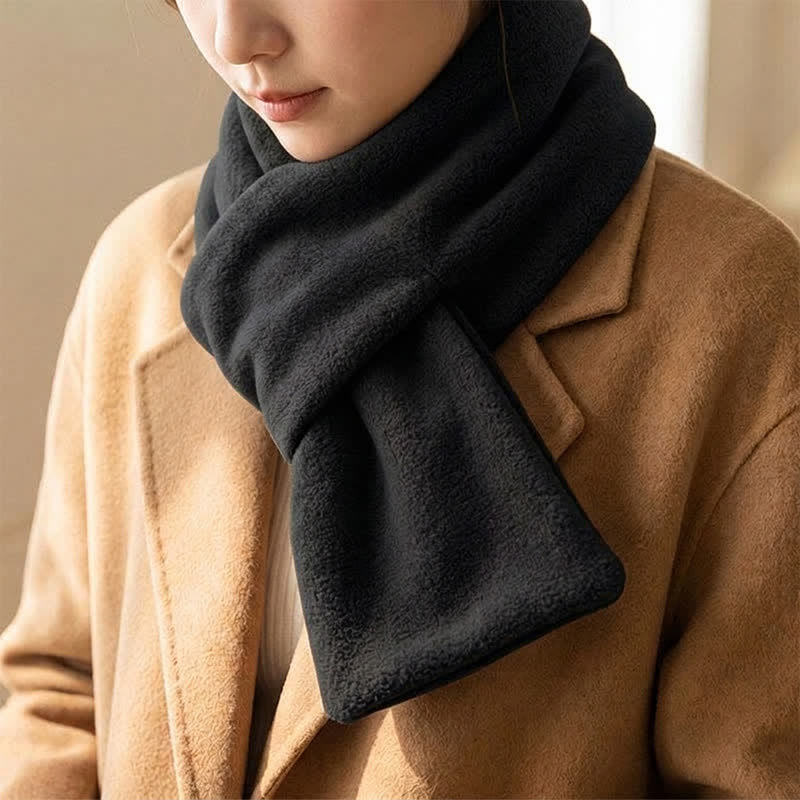 Buddha Stones Fall Winter Plush Cross Front Neck Warmer Minimalist Scarves - Black - image 0