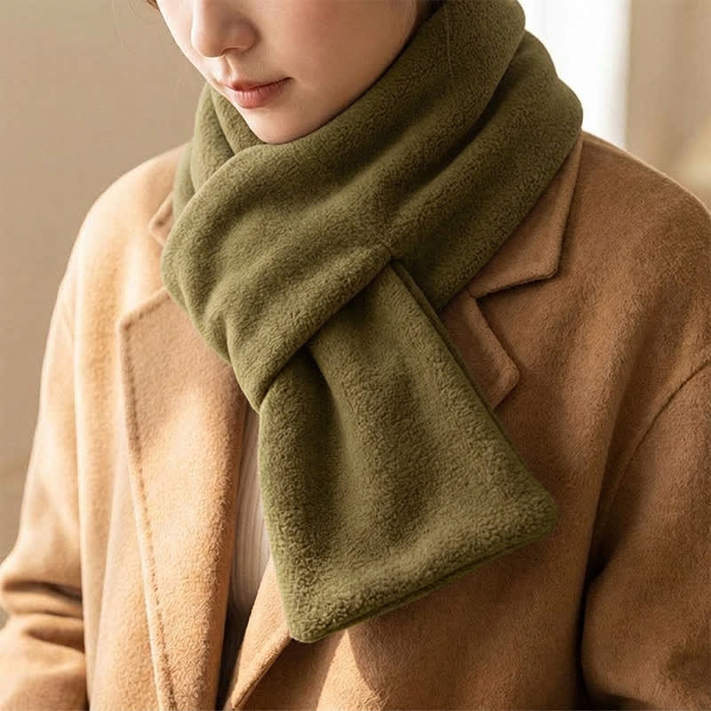 Buddha Stones Fall Winter Plush Cross Front Neck Warmer Minimalist Scarves - OliveDrab - image 10