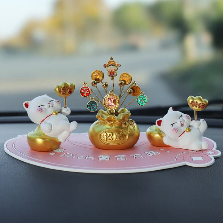 Buddha Stones Prosperity Lucky Cat Fortune Bag Resin Cute Animal Decor - Sudden Wealth + Easy Money + God of Wealth + Pink Base - image 17