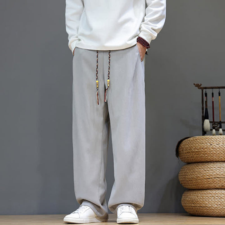 Buddha Stones Fall Winter Casual Drawstring Solid Long Pants Men's Straight Leg Pants With Pockets - image 23