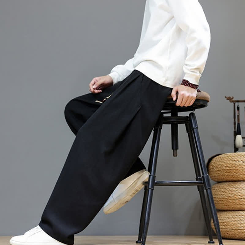 Buddha Stones Fall Winter Casual Drawstring Solid Long Pants Men's Straight Leg Pants With Pockets - image 17