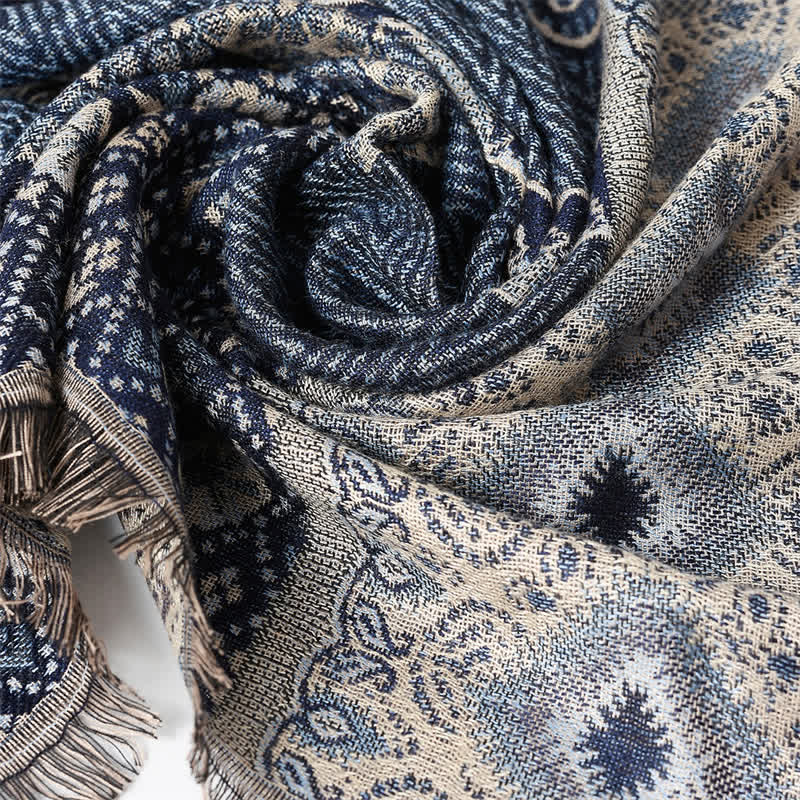 Buddha Stones Fall Winter Reversible Paisley Geometric Tassel Men's Scarf - image 4