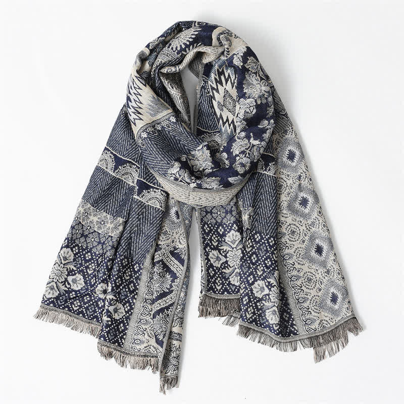 Buddha Stones Fall Winter Reversible Paisley Geometric Tassel Men's Scarf - image 2