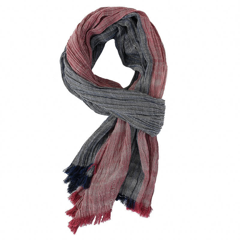 Buddha Stones Spring Fall Striped Color Block Stripe Tassel Travel Men's Scarf - Burgundy - Approx. 27.6 in × 70.9 in / 70 × 180 cm - image 1