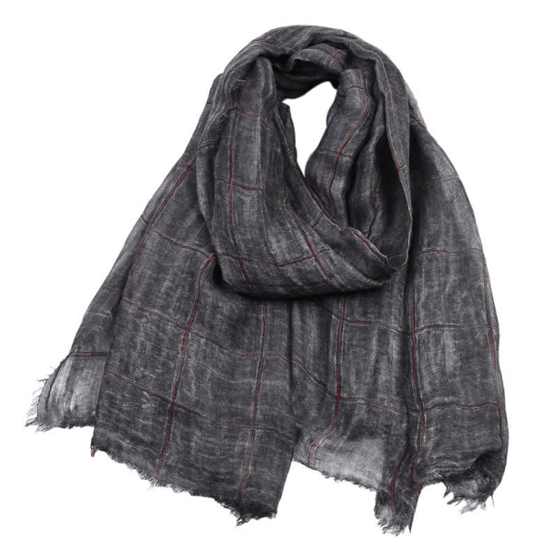 Buddha Stones Spring Fall Plaid Checkered Pattern Casual Men's Scarf - Black - Approx. 39.4 in × 74.8 in / 100 × 190 cm - image 0