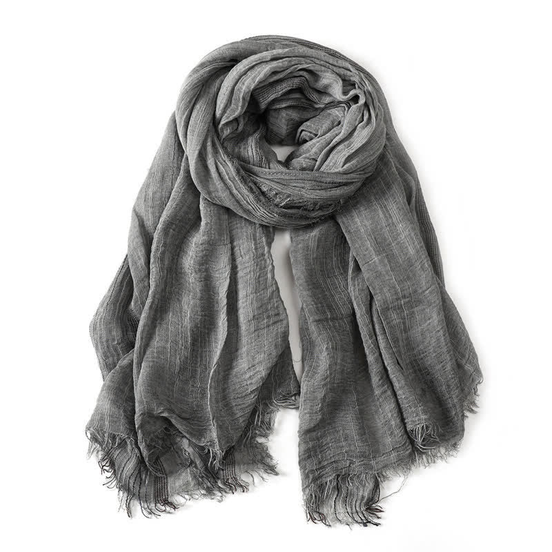 Buddha Stones Spring Fall Crinkled Frayed Edge Wrap Men's Scarf - Gray - Approx. 78.7 in × 29.5 in / 200 × 75 cm - image 4