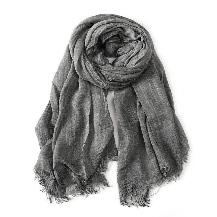 Buddha Stones Spring Fall Crinkled Frayed Edge Wrap Men's Scarf - Gray - Approx. 78.7 in × 29.5 in / 200 × 75 cm - image 4