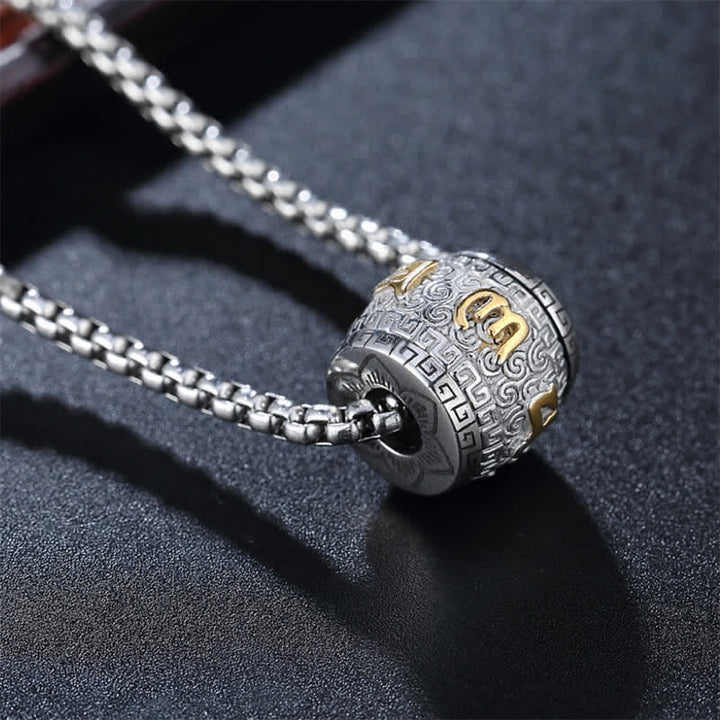 Buddha Stones Titanium Steel Om Mani Padme Hum Engraved Rotating Cylinder Necklace for Protection - image 0