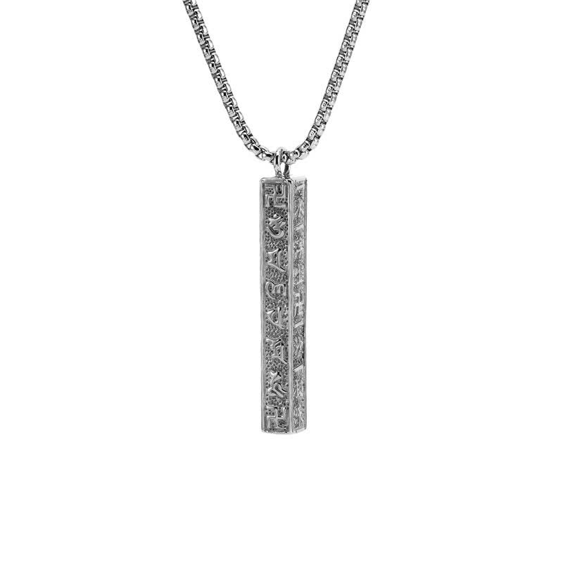 Buddha Stones Titanium Steel Om Mani Padme Hum Peace Cylinder Necklace - Vintage Silver - image 5