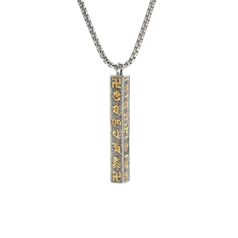 Buddha Stones Titanium Steel Om Mani Padme Hum Peace Cylinder Necklace - Golden - image 1
