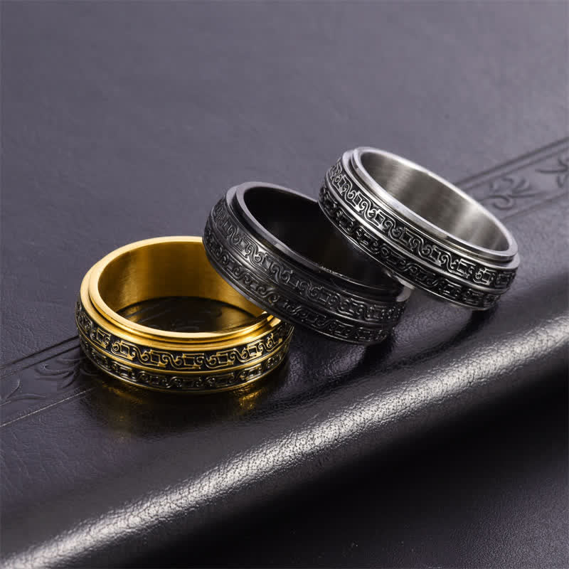 Buddha Stones Titanium Steel Scroll Pattern Rotating Protection Ring - image 7