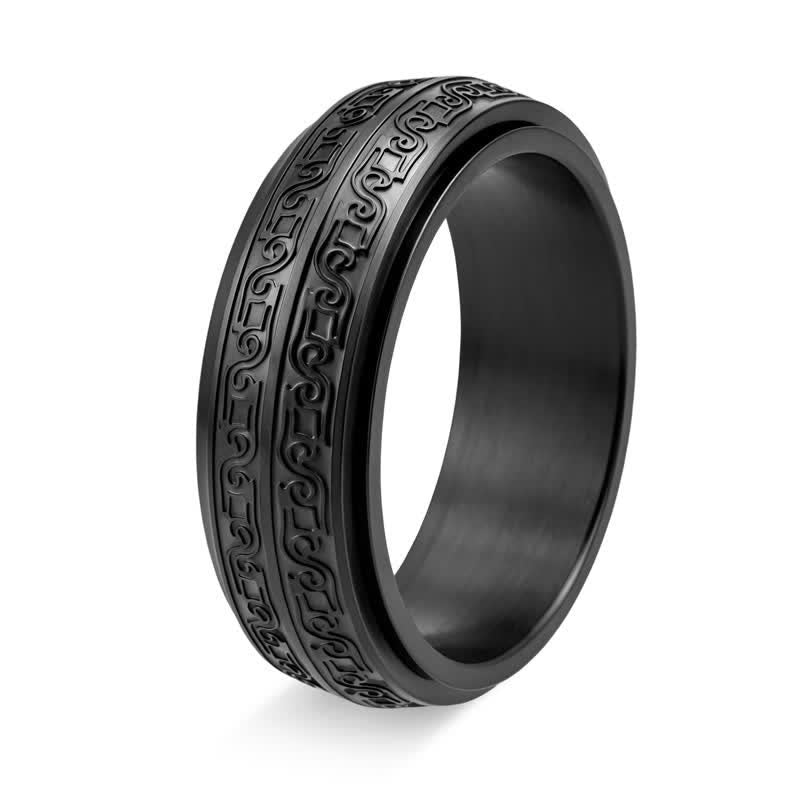 Buddha Stones Titanium Steel Scroll Pattern Rotating Protection Ring - Black - US13 - image 6