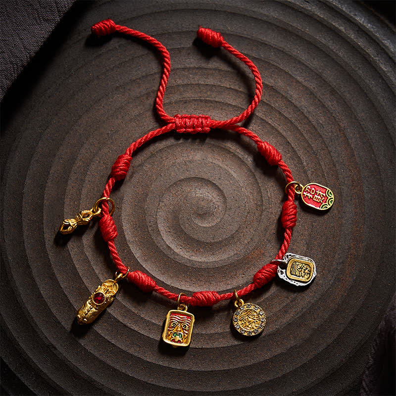 Buddha Stones Handmade Seven-Knot Red String Zakiram Fortune & Blessings Fu Character Pixiu Vajra Luck Bracelet - image 3