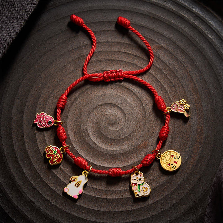 Buddha Stones Handmade Seven-Knot Red String Koi Fish Elephant Rabbit Cat Purple Magpie Luck Bracelet - image 9