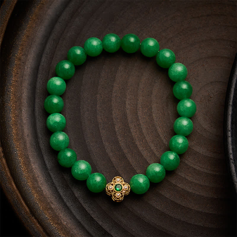 Buddha Stones Natural Quartzite Jade Beads Flower Peace Bracelet - Quartzite Jade(Wrist Circumference: 5.9–6.3 in / 15–16 cm) - image 0
