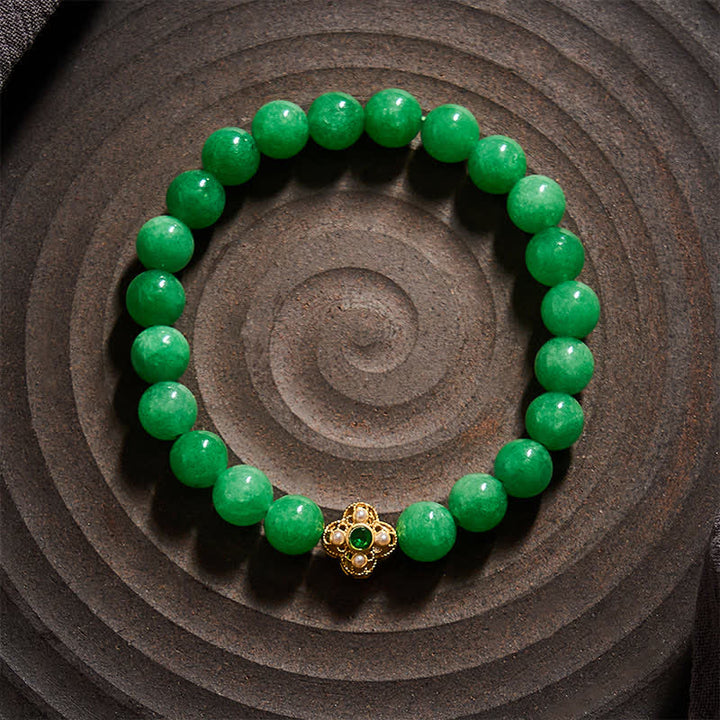 Buddha Stones Natural Quartzite Jade Beads Flower Peace Bracelet - image 1