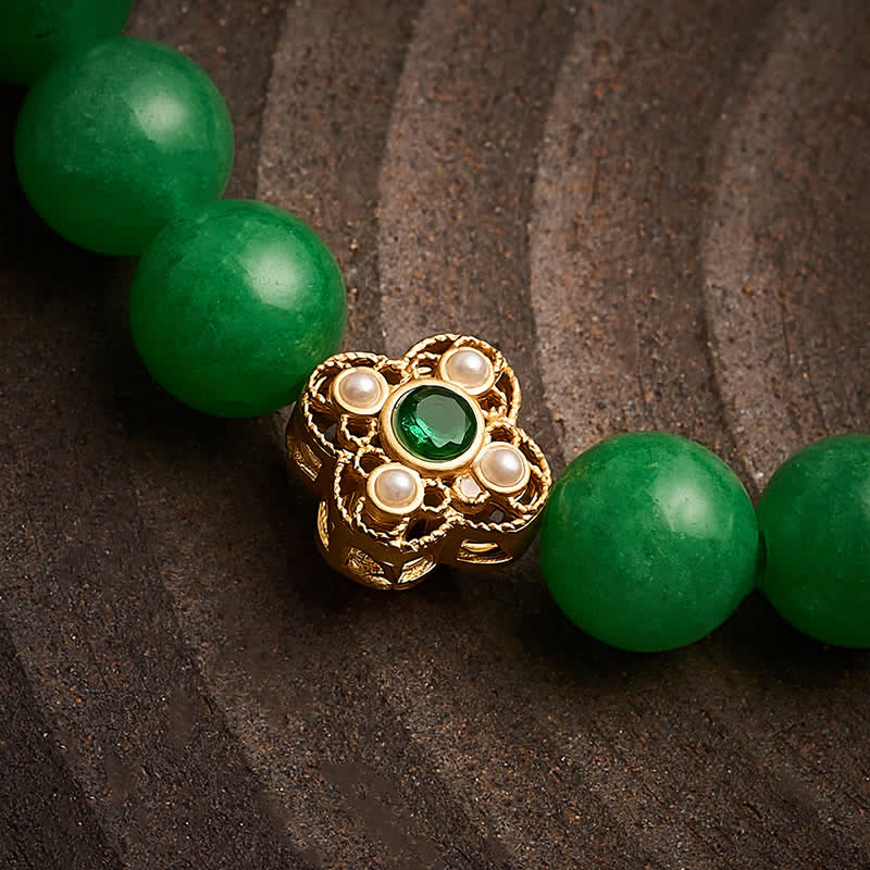 Buddha Stones Natural Quartzite Jade Beads Flower Peace Bracelet - image 5