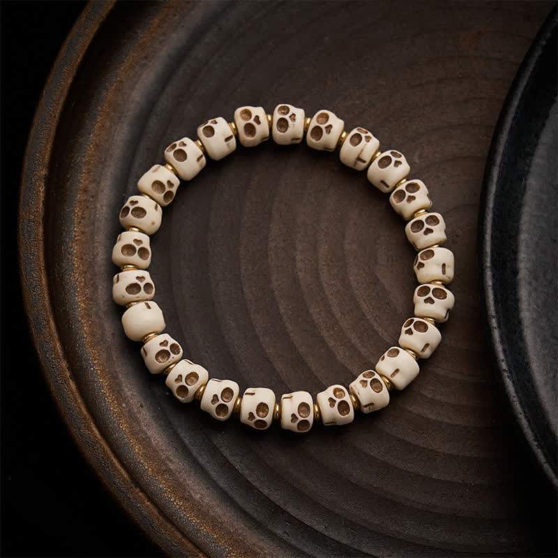 Buddha Stones Tibetan Bone Beads Lord of the Corpse Forest Skull Pattern for Protection and Courage Bracelet - 9 × 6.3mm - image 0