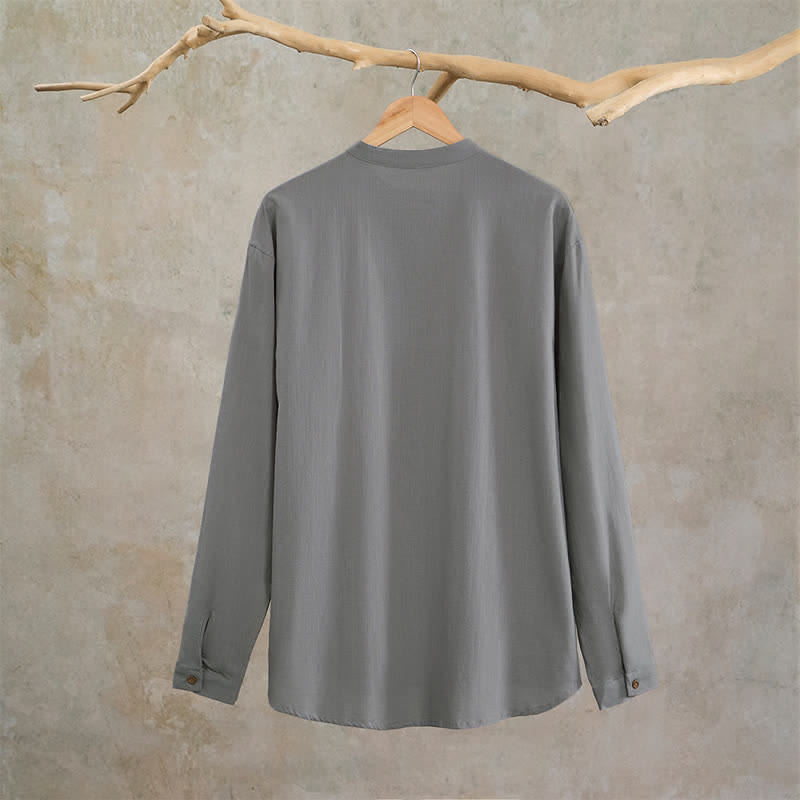 Buddha Stones Spring Summer Casual Tang Style Geometric Cotton Men's Long Sleeve Shirts - image 9