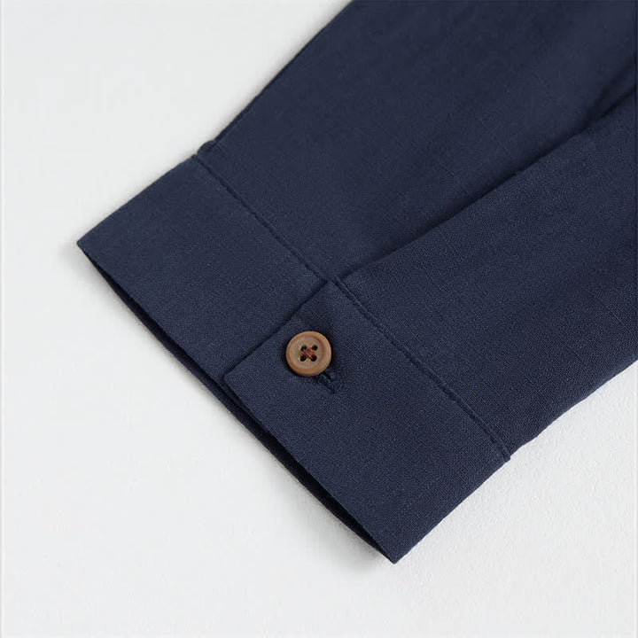 Buddha Stones Spring Summer Casual Tang Style Geometric Cotton Men's Long Sleeve Shirts - image 5