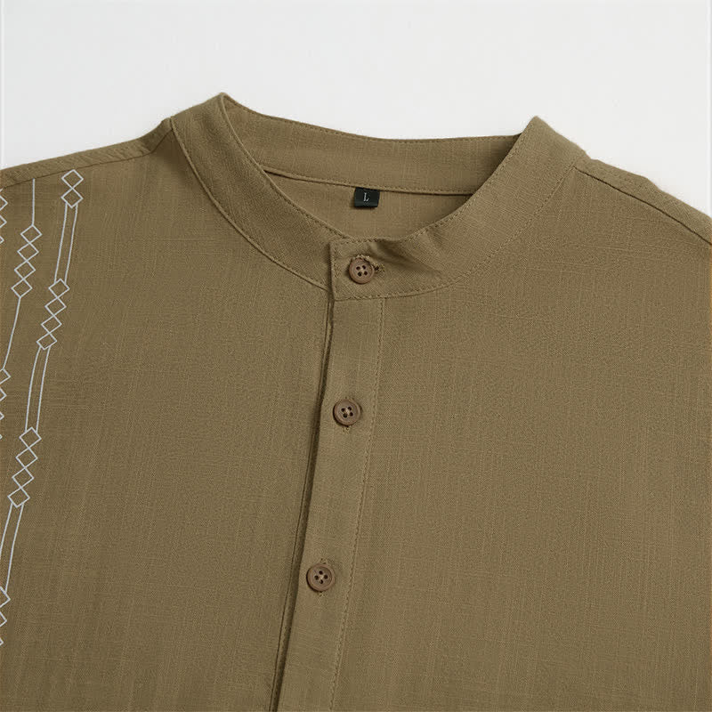 Buddha Stones Spring Summer Casual Tang Style Geometric Cotton Men's Long Sleeve Shirts - image 17