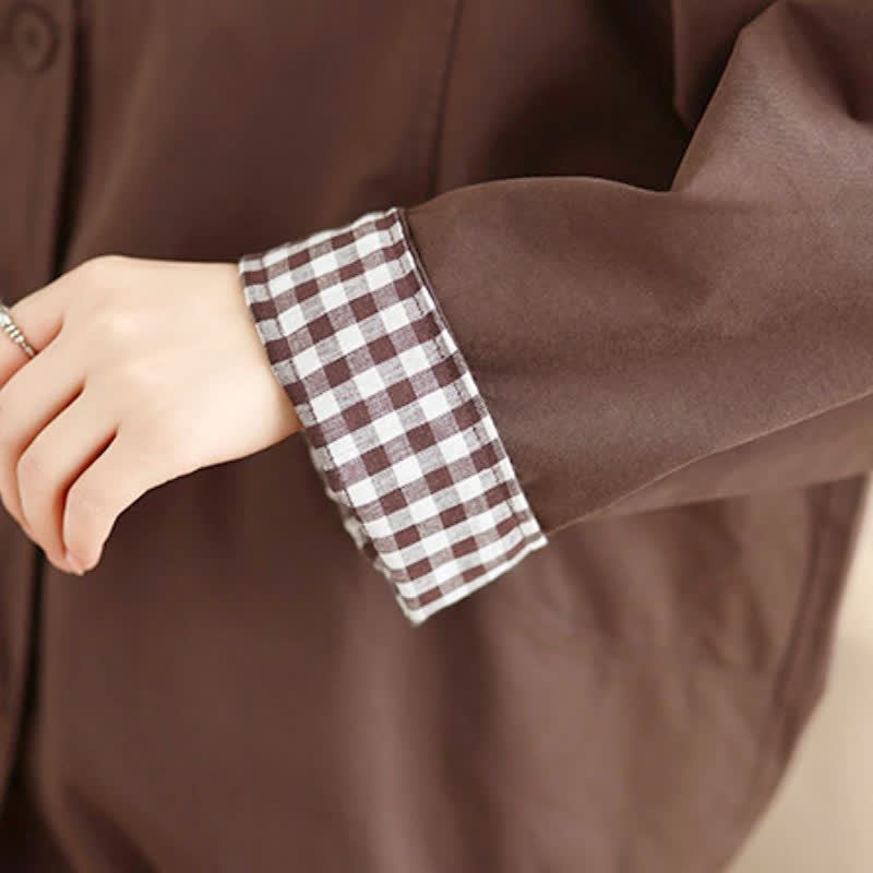 Buddha Stones Fall Casual Vintage Button-Up Solid Checkered Pattern Women's Jacket With Pockets - image 10