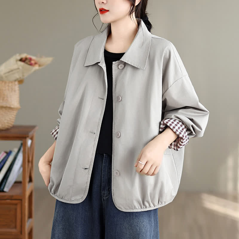 Buddha Stones Fall Casual Vintage Button-Up Solid Checkered Pattern Women's Jacket With Pockets - Beige - US14, UK/AU18, EU46 (2XL) - image 21
