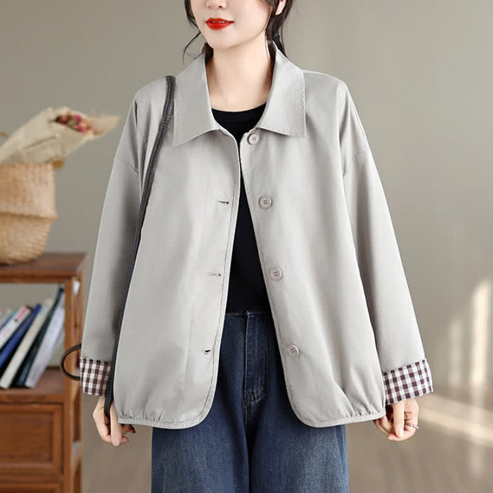 Buddha Stones Fall Casual Vintage Button-Up Solid Checkered Pattern Women's Jacket With Pockets - image 25