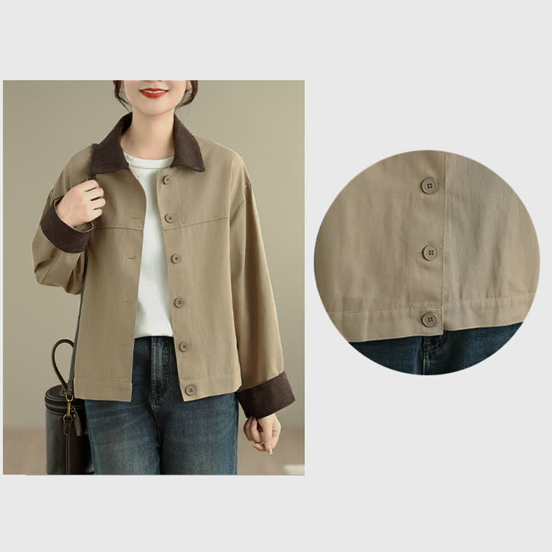 Buddha Stones Fall Casual Vintage Contrast Trim Design Button-Up Solid Women's Jacket - image 15