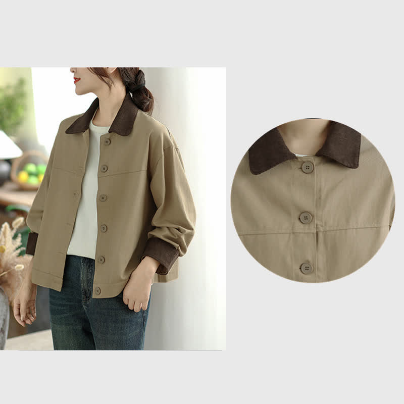 Buddha Stones Fall Casual Vintage Contrast Trim Design Button-Up Solid Women's Jacket - image 14