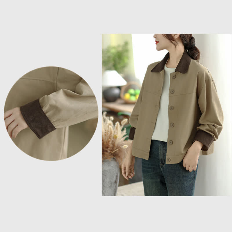 Buddha Stones Fall Casual Vintage Contrast Trim Design Button-Up Solid Women's Jacket - image 16