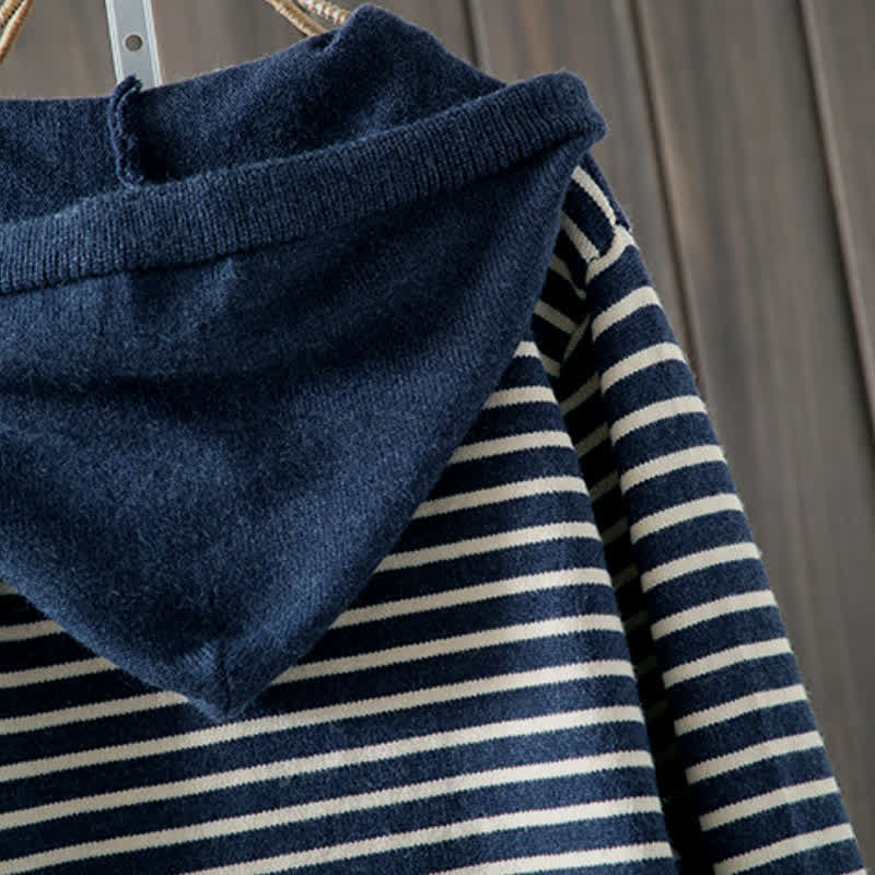 Buddha Stones Fall Winter Casual Classic Drawstring Striped Cotton Women's Hoodie - image 5