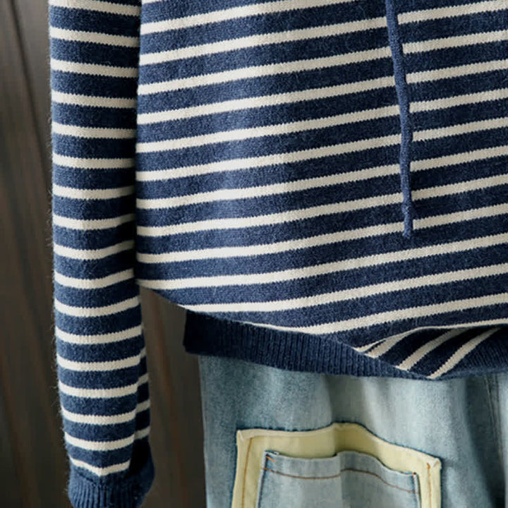 Buddha Stones Fall Winter Casual Classic Drawstring Striped Cotton Women's Hoodie - image 6
