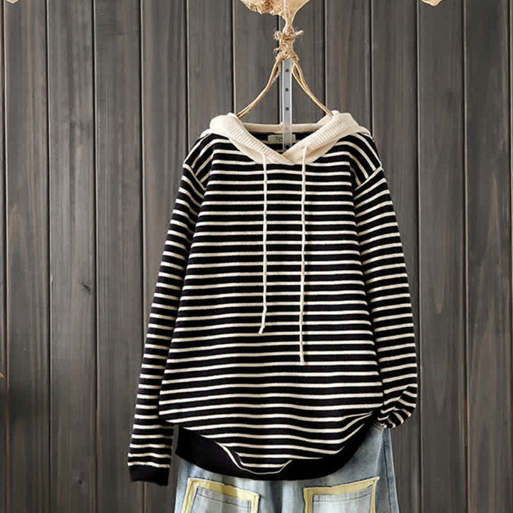 Buddha Stones Fall Winter Casual Classic Drawstring Striped Cotton Women's Hoodie - Black - US4-6, UK/AU8-10, EU36-38 (F) - image 11